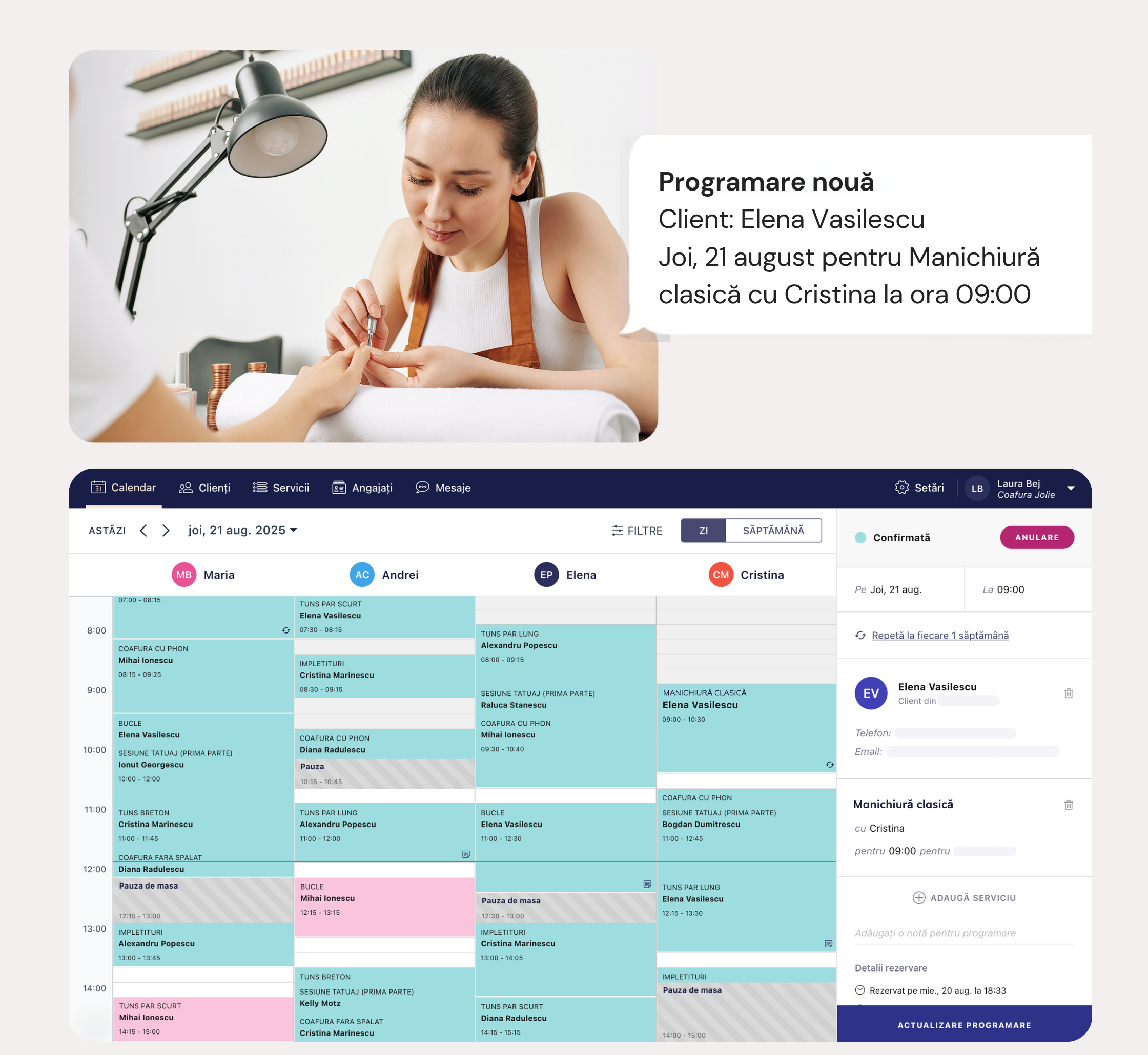 Calendar și programare pentru saloane de manichiură